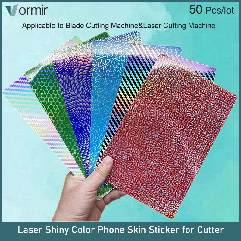 50 Pcs Laser Shiny Color Phone Stickers Back Cover Protectors for iPhone Samsung Huawei Mobilephone Hydrogel Film Cutter Machine