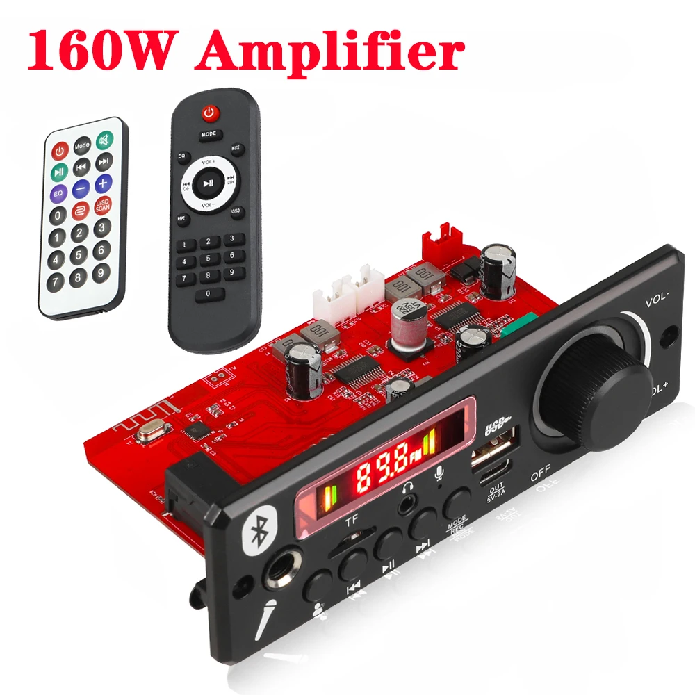 160W Bluetooth 5.0 MP3 Decoder Board DIY Digital Amplifier 2*80W Audio Power MP3 Player Car FM For Music Subwoofer Speakers car music player mp3 music player