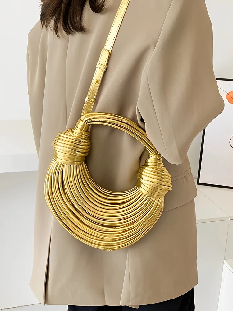 

Golden Bag Knot Bag Gold Luxury Bread Knotted for Female Women Handbag and Purse Shoulder Bags Senior Hobos Women's Bags 2023