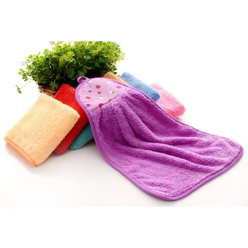 PortableMiniFruitPrintHandTowelforKidsSolidColorCoralFleece