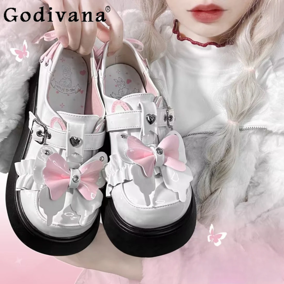 Lolita Pump Shoes Sweet Cool Hot Girl Punk Thick Bottom Round Head Bow Paltform JK Uniform Shoes Female Casual High Heels