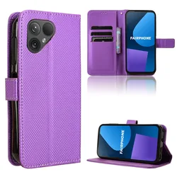 Leather Flip Wallet Phone Case with Magnetic Book Cover and Stand Holder - Fairphone 5 (Purple)