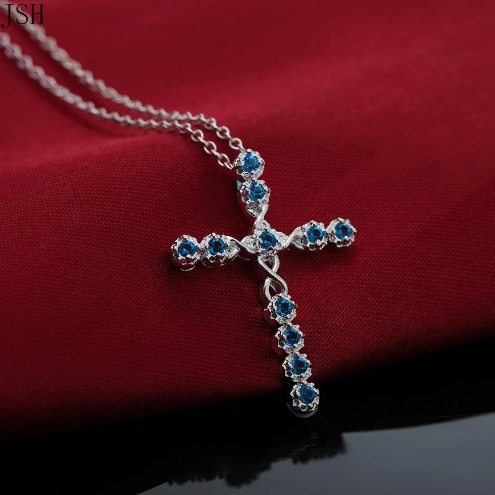 Pendant Necklace Silver Necklace 45cm wedding 925 Sterling silver necklace for women cyrstal Cross pendant jewelry fashion cute party