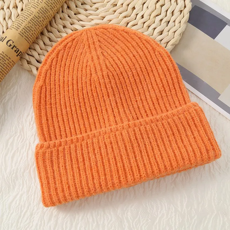 

Solid Color Crimping Earflaps Elasticity Knitted Hat Women Keep Warm Autumn Winter Unisex Beanie Skull Cap