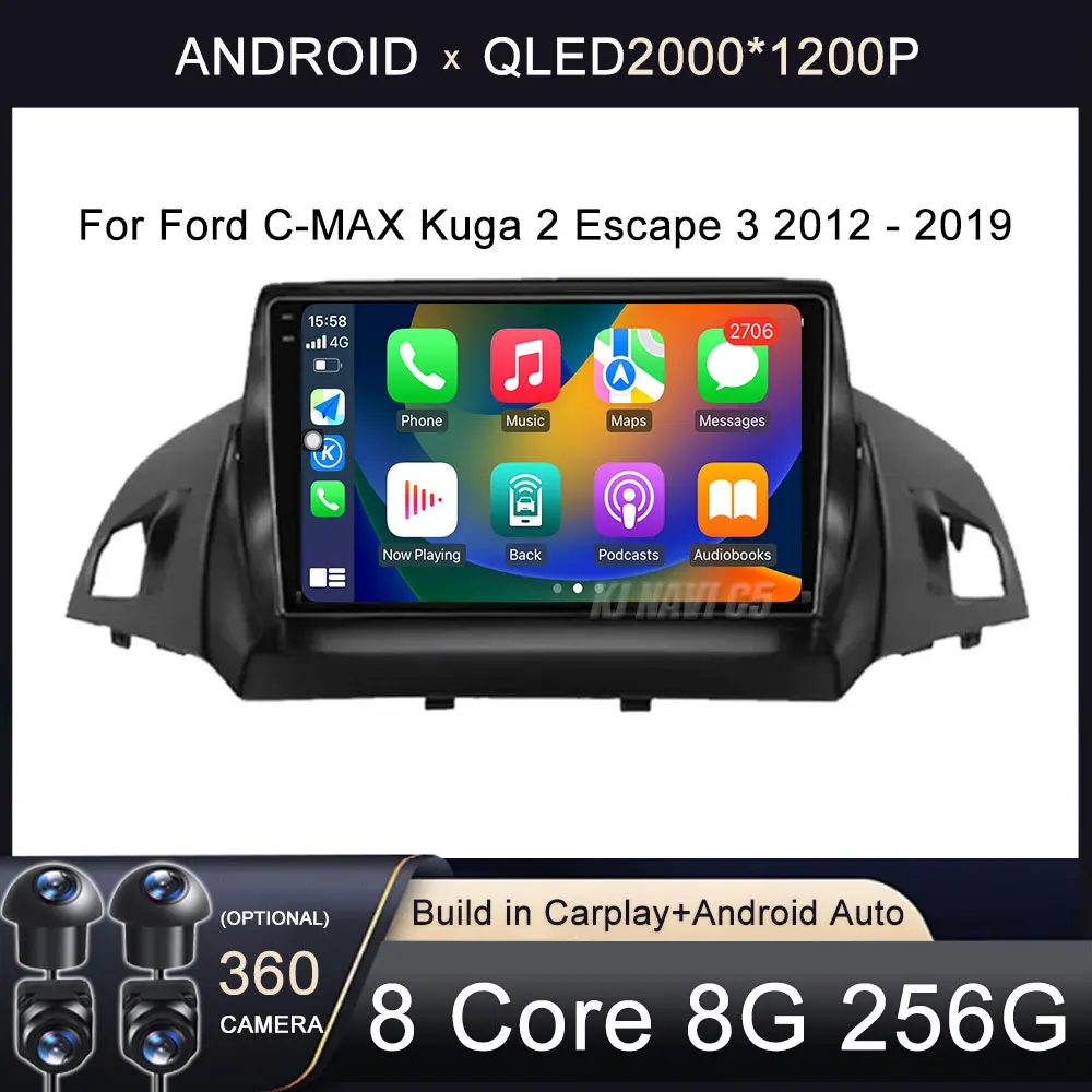 

Car Radio For Ford C-MAX Kuga 2 Escape 3 2012 - 2019 Carplay Autoradio Android 14 Auto 4G WIFI GPS Car Multimedia Touch Screen