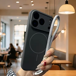Liquid Silicone Magnetic Phone Case with Wireless Charging and Lanyard Cover - iPhone 12 Pro Max (Dark gray)