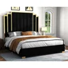 King Size Platform Bed Frame, 65" Velvet Upholstered Bed with Gold Trim Headboard/Wooden Slats/No Box Spring Needed/Black 1