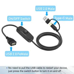 USB 2.0 Extension Cable with On/Off Switch - Type C to USB Male to Female Adapter - 50cm  -20in (A   C to USB Female)