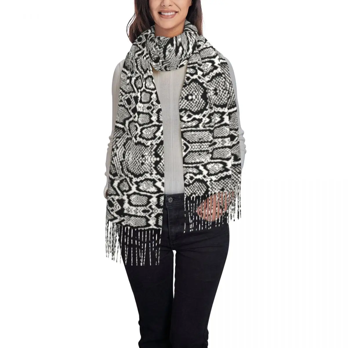 Warm Scarf Winter Gray Snakeskin Shawls and Wraps Animal Print Custom Foulard Women y2k Cool Headwear Scarves 3