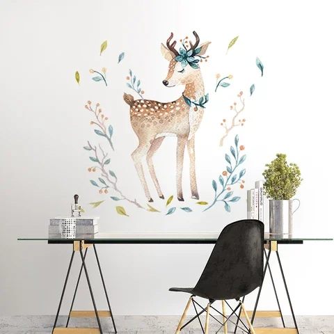 

Наклейки на стену в виде оленя, фотообои для гостиной, спальни, ручная роспись, акварельный Декор
