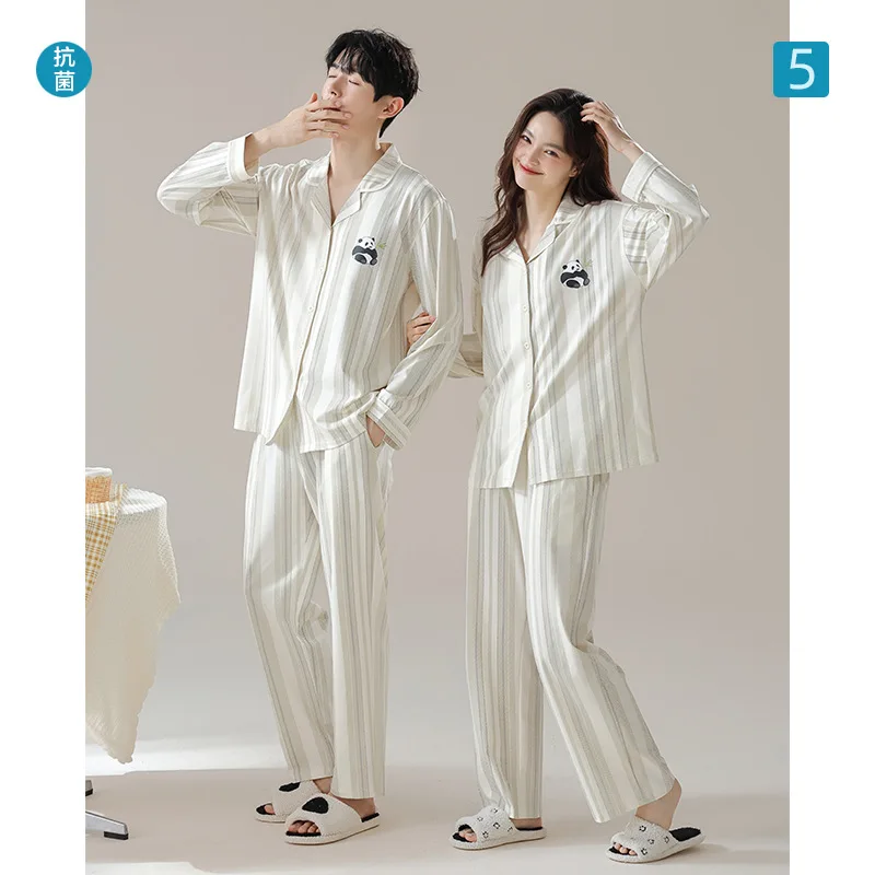 

2024 Kimono Pure Cotton Sleepwear Panda Print Pajamas for Women Men Sleeves Long Pants Casual Girl Homewear Soft Spring Summer