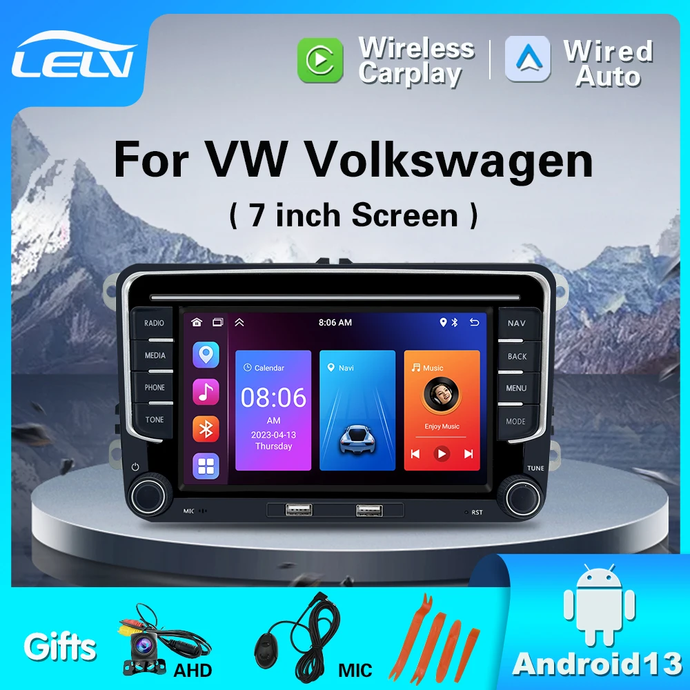 LELV 카플레이, 안드로이드 13, 폭스바겐 파사트 B5 MK4 MK5 골프 4 폴로 보라 제타 T5 내비게이션 자동차 플레이어, GPS 와이파이 블루투스 라디오, RDS BT