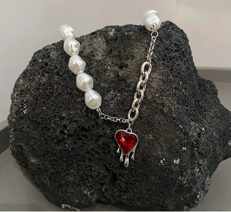 Simple silver plated necklaces pearl vintage heart Zircon Pendant Necklace for womenFashion Jewelry