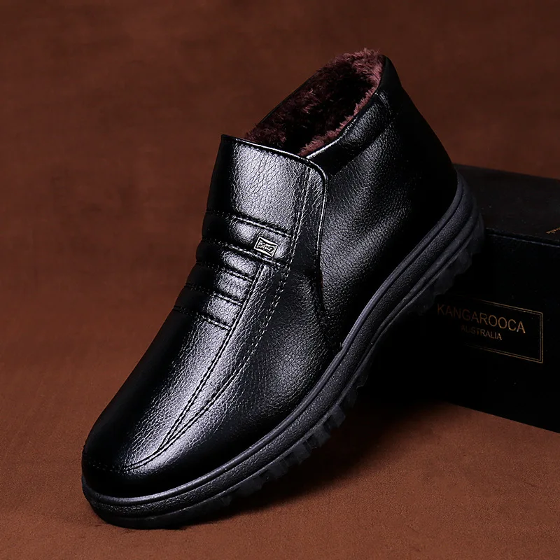 Plus Size Winter Waterproof Men's Casual Leather Shoes Flannel High Top Slip-on Warm Winter Shoes for Mens Work outdoor boots chelsea boots men leather boots