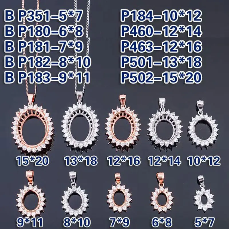 Classic Gemstone Pendant Setting 925 Silver Jewelry DIY Supplier Keep Shining 3 Layers 18K White Gold Plated Oval Pendant Tray pendant necklace silver pendant