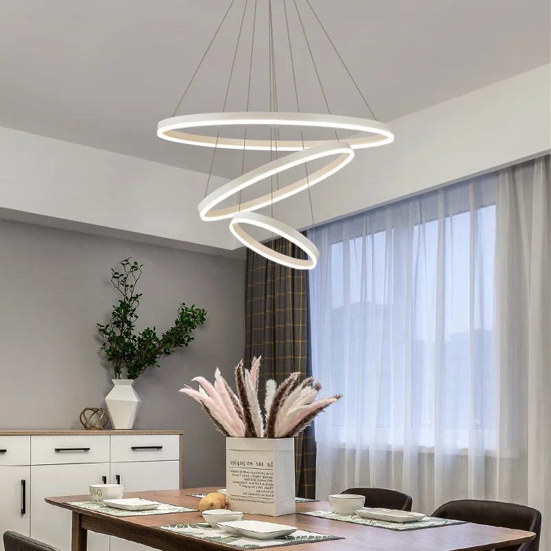 Led Rings Circle Ceiling Hanging Chandelier Modern Pendant Lamp Black Loft Living Dining Room Kitchen Indoor Lighting Fixture