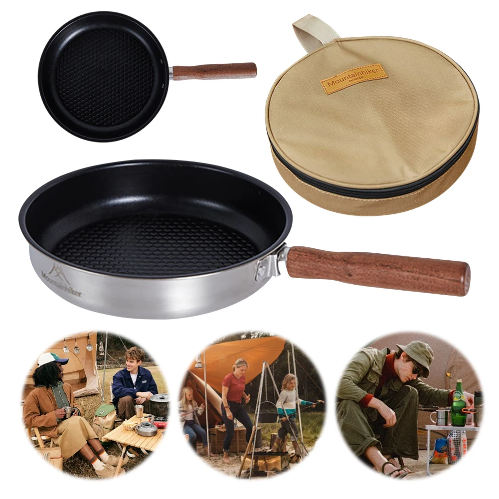 Outdoor Camping Frying Pan Nonstick Coating Stainless Steel Cooking Egg Steak
