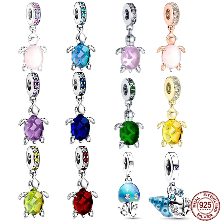 

925 Sterling Silver Multiple series Murano Glass Gemstone Sea Turtle Dangle Charm Bead Fit Original Pandora Bracelet DIY Jewelry