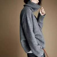 WinvyNee Women's Clothing 100% Wool Gray Sweater Half Zip Collar Loose Casual Pullovers Outerwears Plus Size Winter A1283001 - Image 3