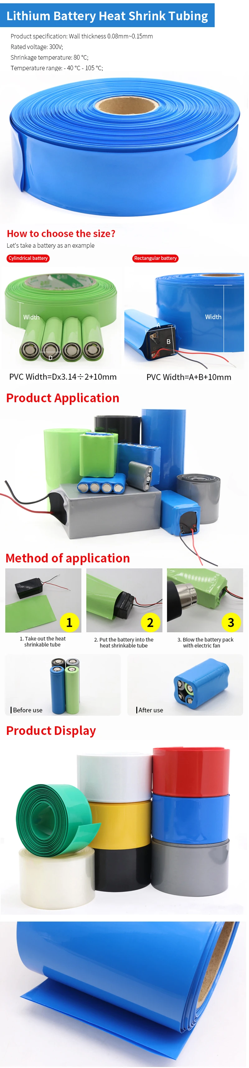 Description Picture 2 of item1 Meter PVC Heat Shrink Tube for 18650 Lipo Battery Pack Width 85mm ~ 400mm Insulated Film Wrap Lithium Case Cable Sleeve