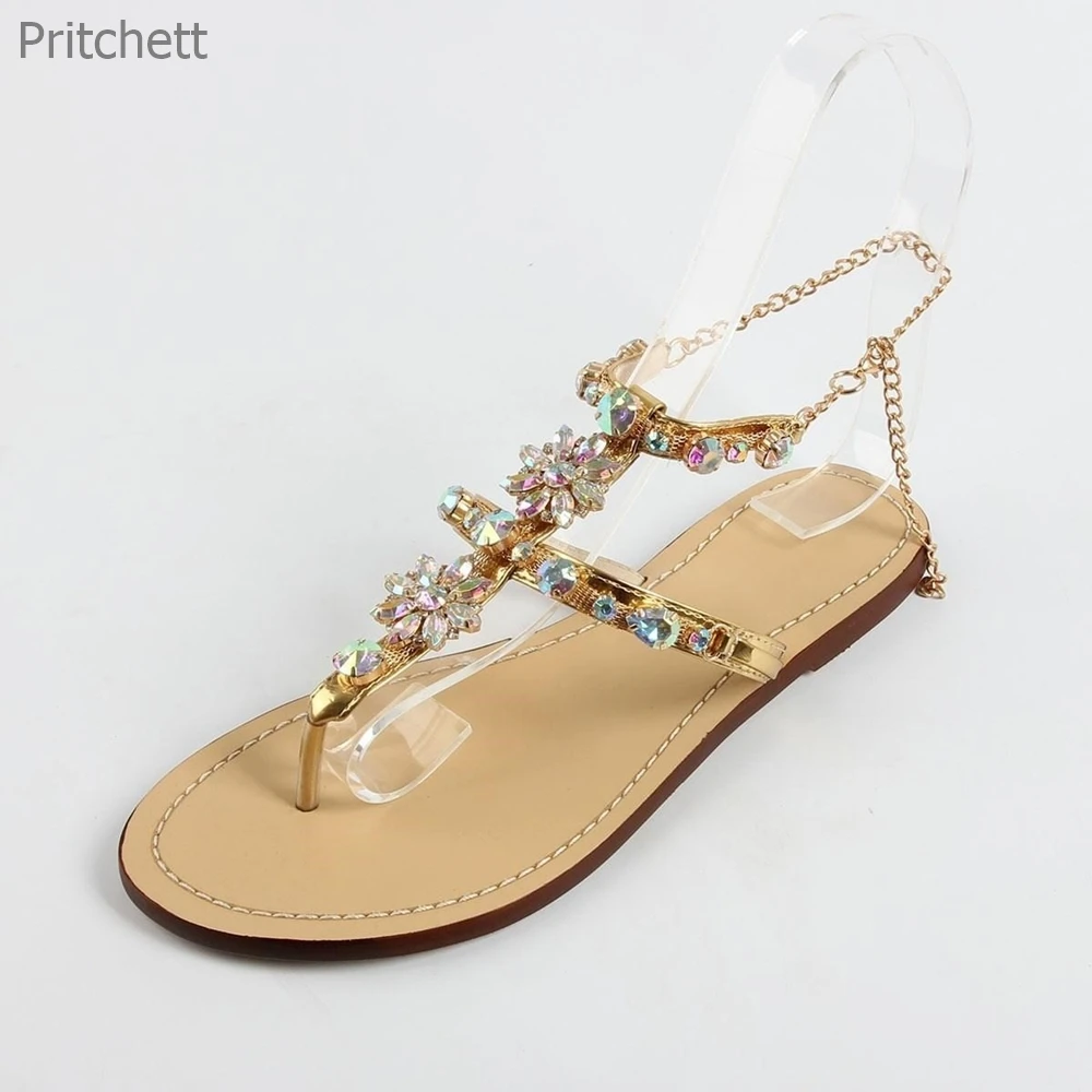 

2023 New Style Summer Retro Roman Bohemia Open Toe Flat Sandals Casual Beach Rhinestone Buckle Buling Buling Sandals