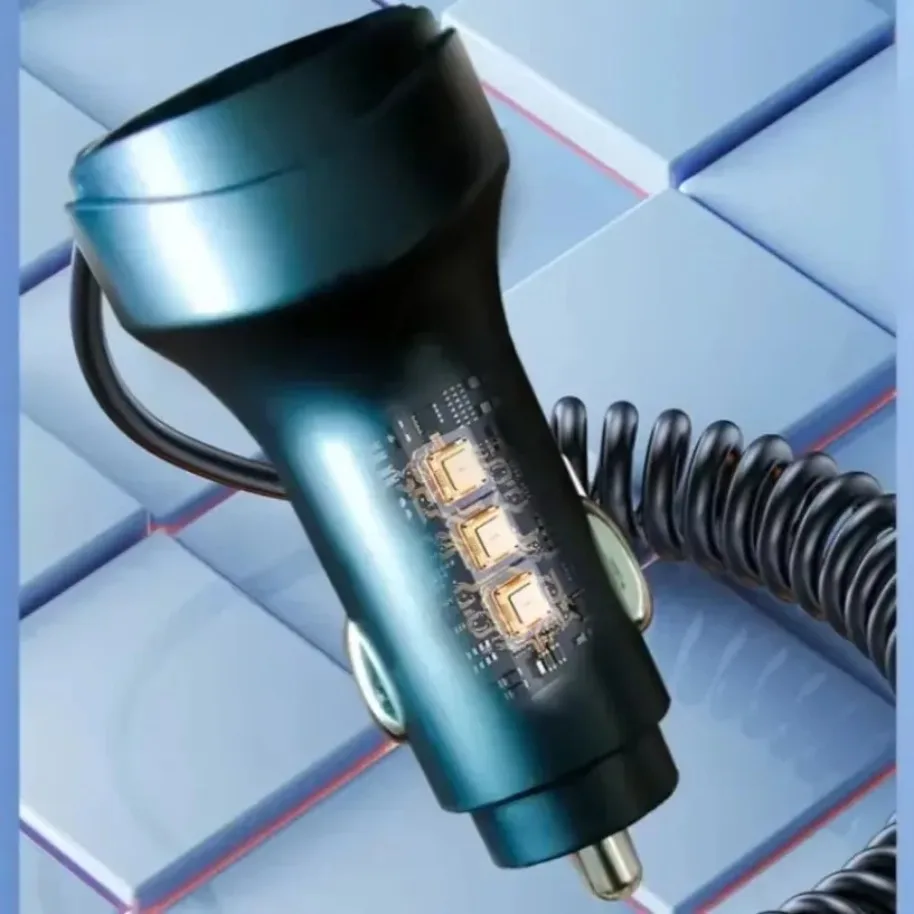 3 In 1 2 Ports USB Car Bluetooth Smart Phone Charger 3.1A with Voltage Display Car USB Retractable Charging Cable Fast Charging