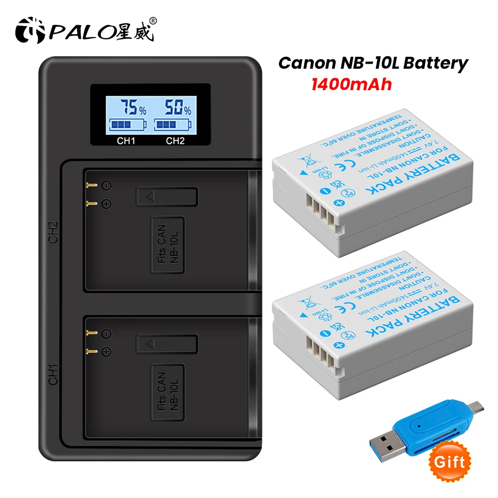 Palo 1400Mah Nb-10L Nb10L Nb 10L Batteria E Doppio Caricatore Usb Per Canon Sx40 Hs Sx40Hs Sx50 Powershot Sx40 Hs Sx50 Hs Sx60 Hs