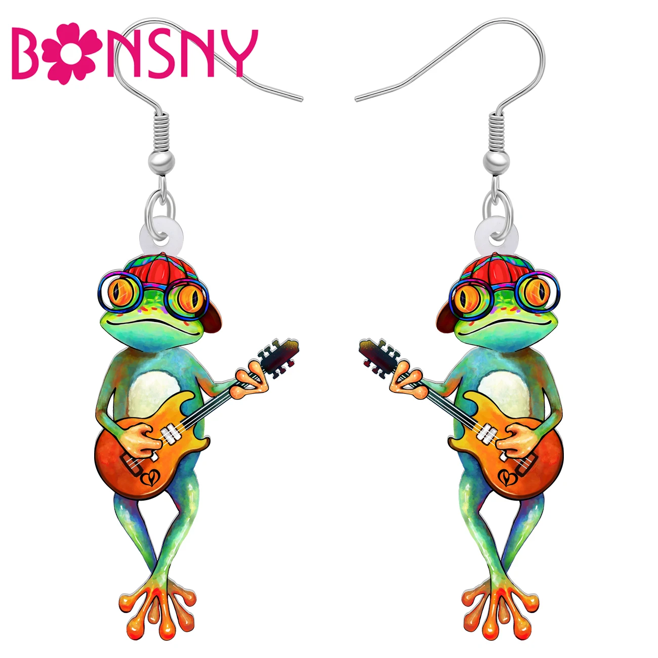 BONSNY Orecchini Pendenti A Goccia Con Rana Verde Acrilico – Simpatici Gioielli Animalier Per Donne – Leggeri E Colorati, Idea Regalo Unica - 2