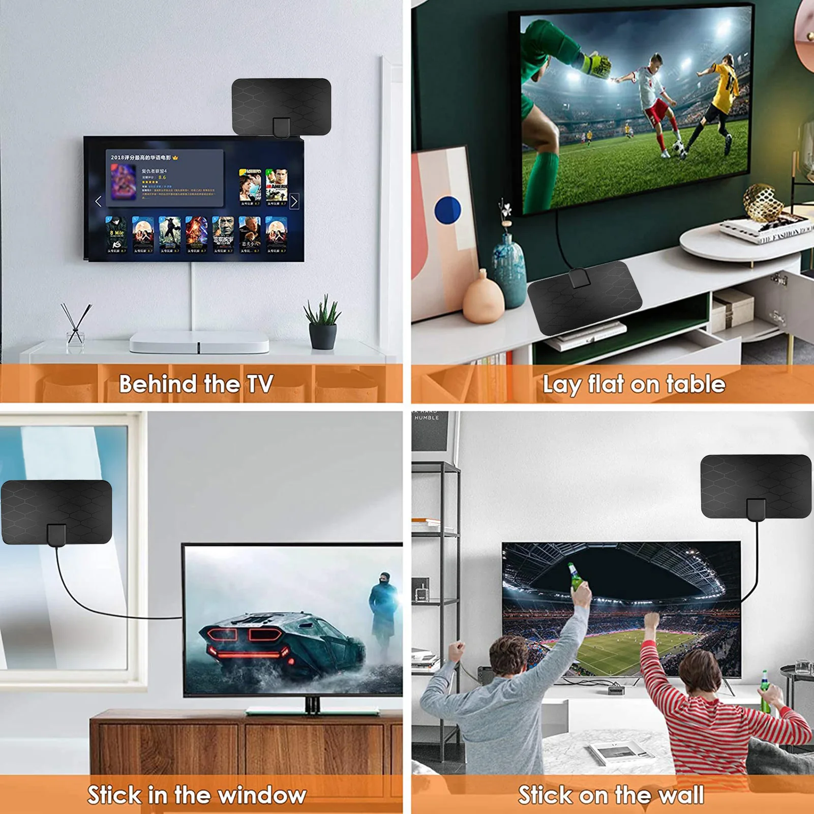 Radio Antenna 4K High Gain Grid Digital TV Antenna EU Plug Indoor TV Antenna HD