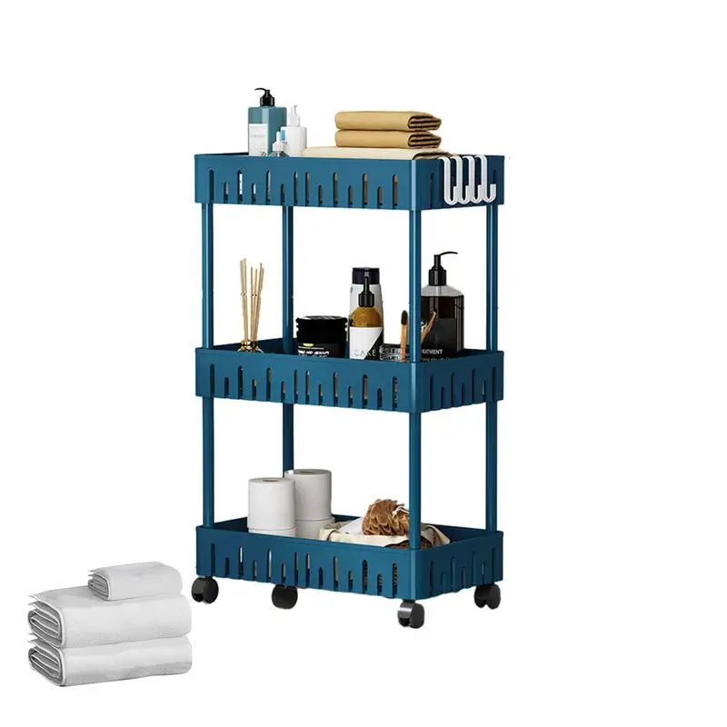 

3 Tier Rolling Utility Cart 3 Tier Rolling Organizer With Hooks 360 Degree Rotatable Storage Shelves For Work Area Kitchen