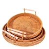 Handwoven Rattan Serving Tray with Double Handles, Multipurpose Snack Bread Platter for Tea Party Kitchen Home Decor 2