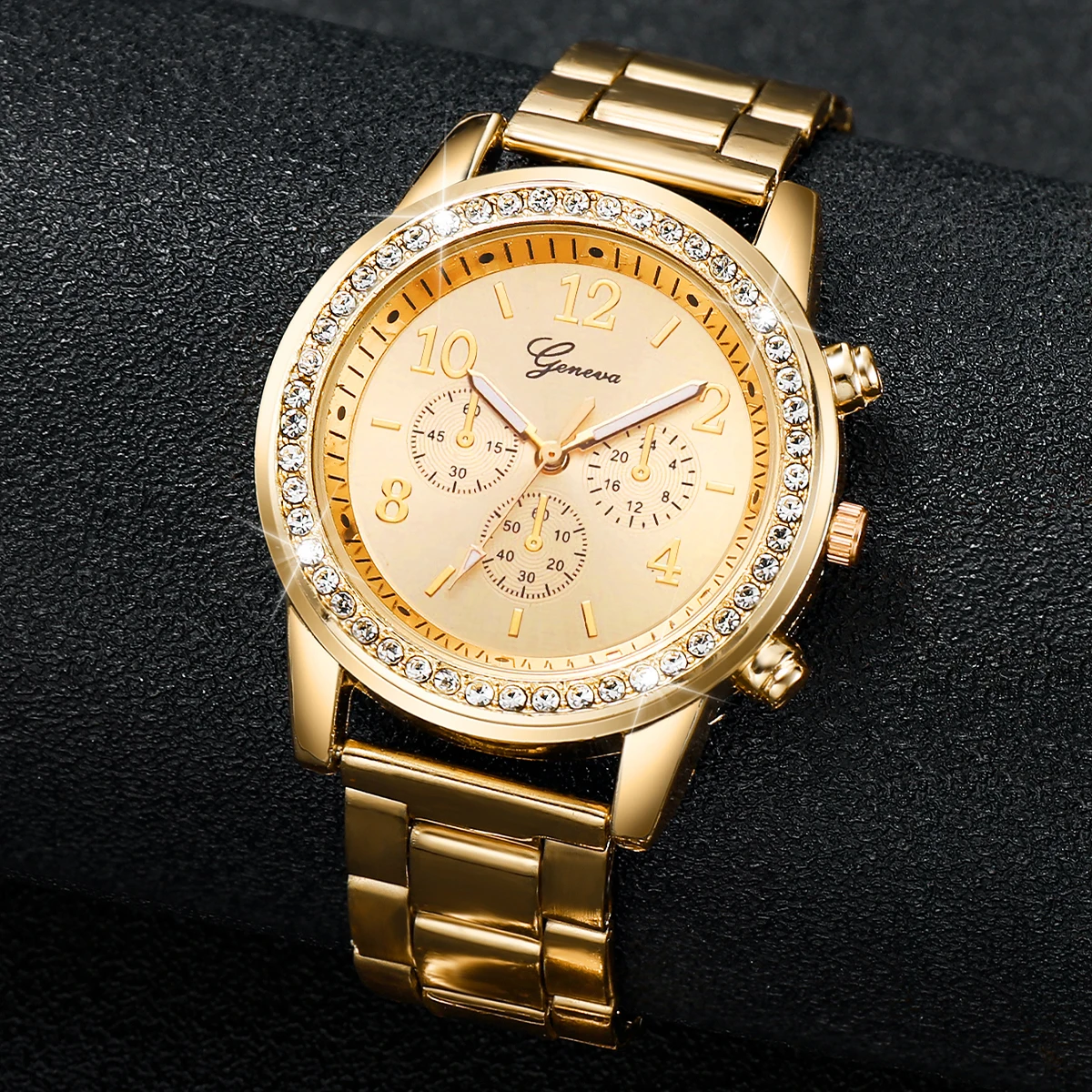 Leisure Women's Watch Three Eyes Stainless Steel Strap Fashion Women's Quartz Watch Gold Silver 2PCs Watch Set 5