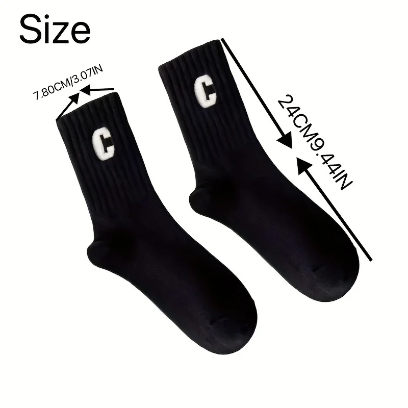 5pairs Winter Autumn Mid Calf Socks Letter Pattern Knitted Outdoor Sports Socks Men Women Breathable Warm Elastic Running Socks