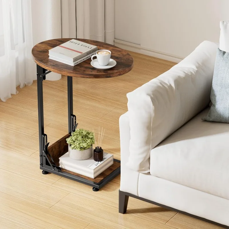 Folding Side Table End Couch Tables,Metal Frame C-Shaped TV Stand for Sofa Living Bedroom Bedside Coffee Small Spaces 2