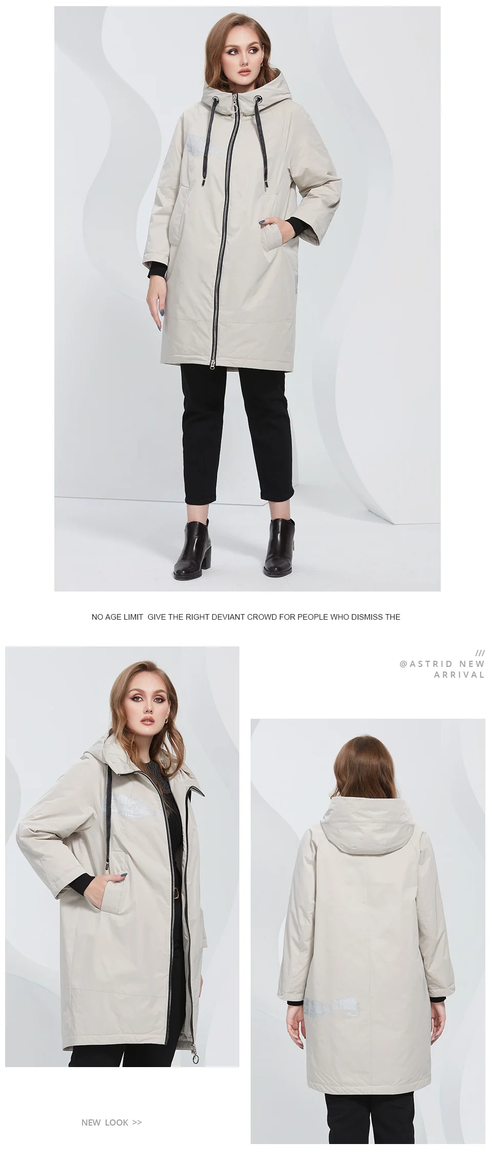 Astrid 2022 Spring Women's Parkas Oversize Long Beige Padded Down Coats Hooded Fashion Print Jacket Outerwear Quilted AM-10177
