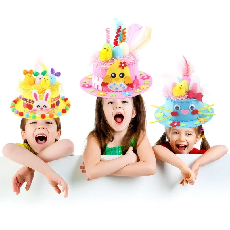 Cartoon Chick Rabbit DIY Easter Hat Kids Handmade Hat Easter Day Party DIY Material Package Happy Spring Party Decor party hat rabbit headband