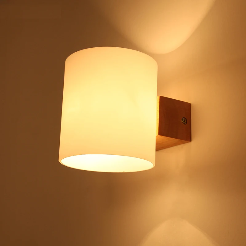 

Simple solid wood wall lamp glass bedroom bedside lamp living room hallway balcony porch stair lamp