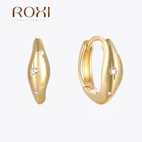 ROXI 925 Sterling Silver Geometry Irregular Inlaid Zircon Hoop Earrings For Women 1 Pair Gold/Silver Color pendientes plata 925