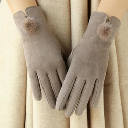 2021 Winter Gloves Woman Plus Velvet Padded Warm Touch Screen Outdoor Windproof Suede Thermal  Cycling for the Cold Black