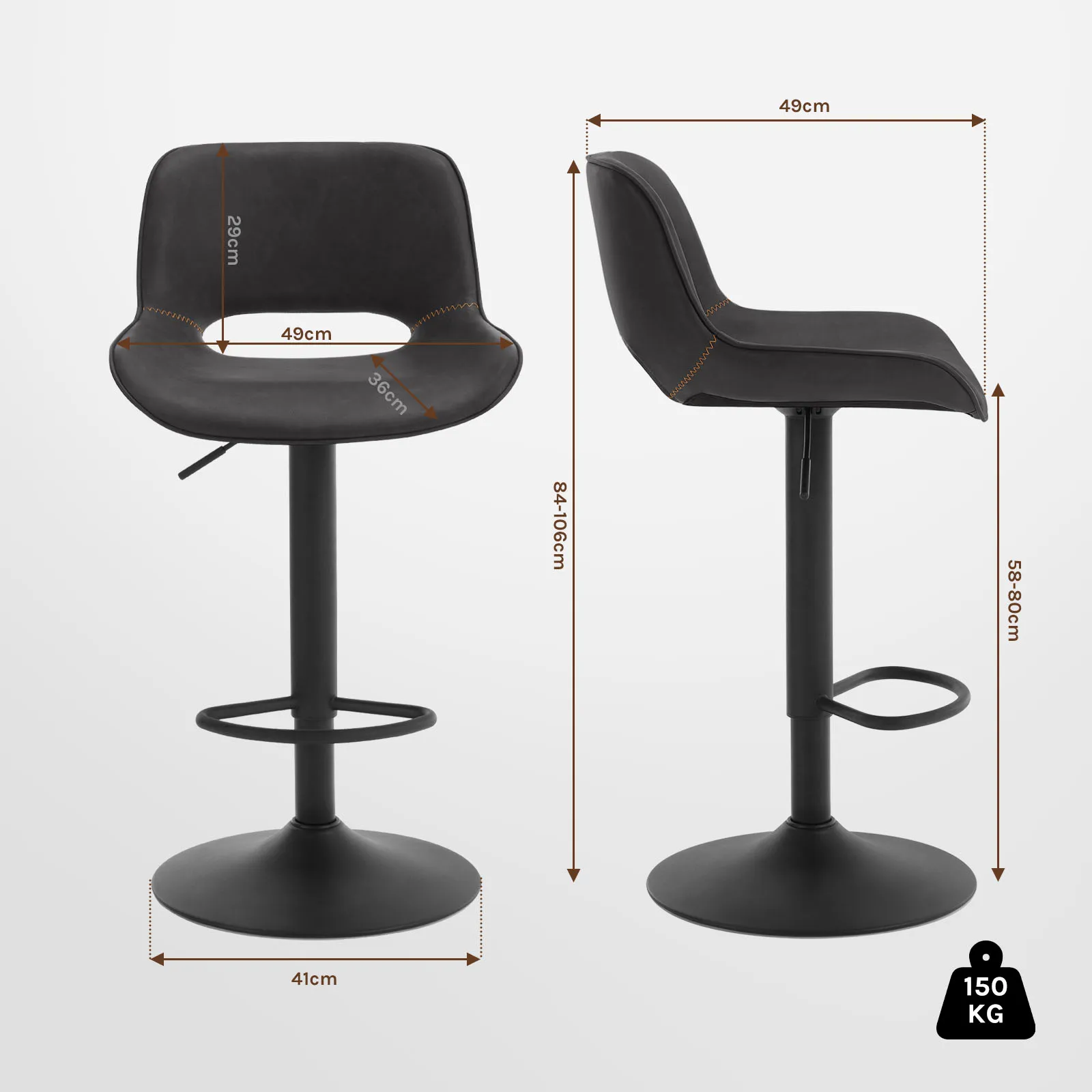 Ralex-chair Barhocker 2er Set - Höhenverstellbare Drehstühle Mit Wildleder & Rückenlehne