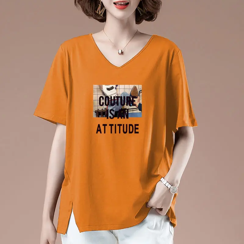 

Fashion V-Neck Letter Printed Asymmetrical Blouse Women's Clothing 2023 Summer New Oversized Casual Pullovers Loose Korean Shirt