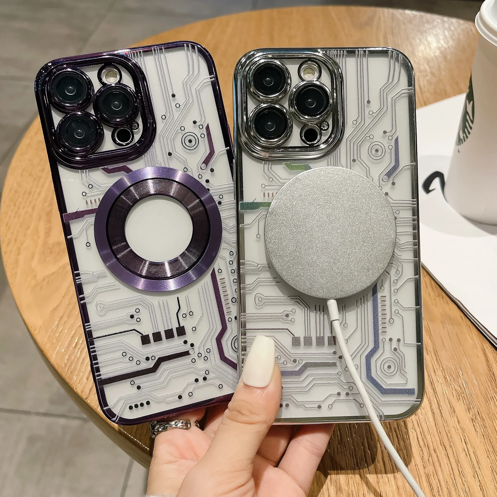 Фото Модный чехол для телефона с текстурой CD для iPhone 14, 13, 12, 11Promax, гальванизированный Магнитный защитный чехол с беспроводной зарядкой №2