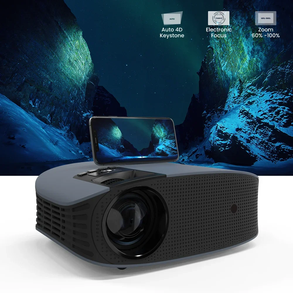 

2023 300 ANSI Lumens 4K 23 languages 1920x1080P Auto 4D Keystone Correction Portable Camping Full HD LED Projector