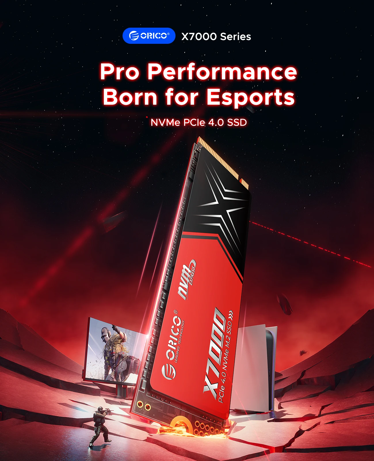 ORICO M.2 NVMe SSD 2280 PCIe 4.0X4 محرك أقراص الحالة الصلبة الداخلي SSD للاعبين والمبدعين الألعاب PS5 SSD PCIe 4.0 حتى 7450 ميجابايت/ثانية