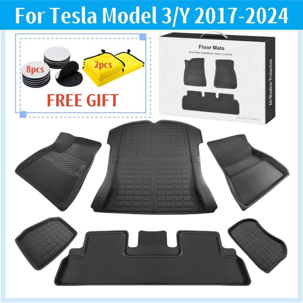 Car Floor Mats Floor Mats 3D For Tesla Model 3 Model Y Fit 3 Layer XPE Trunk Storage Waterproof Non-Slip Carpet