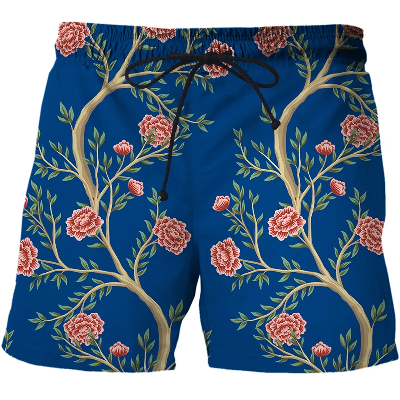 2022 Summer Men Women Unisex Casual 3D Print Flower, bird and plant illustration Fashion Male Pants Shorts Oversized Beach Short smart casual shorts mens Casual Shorts