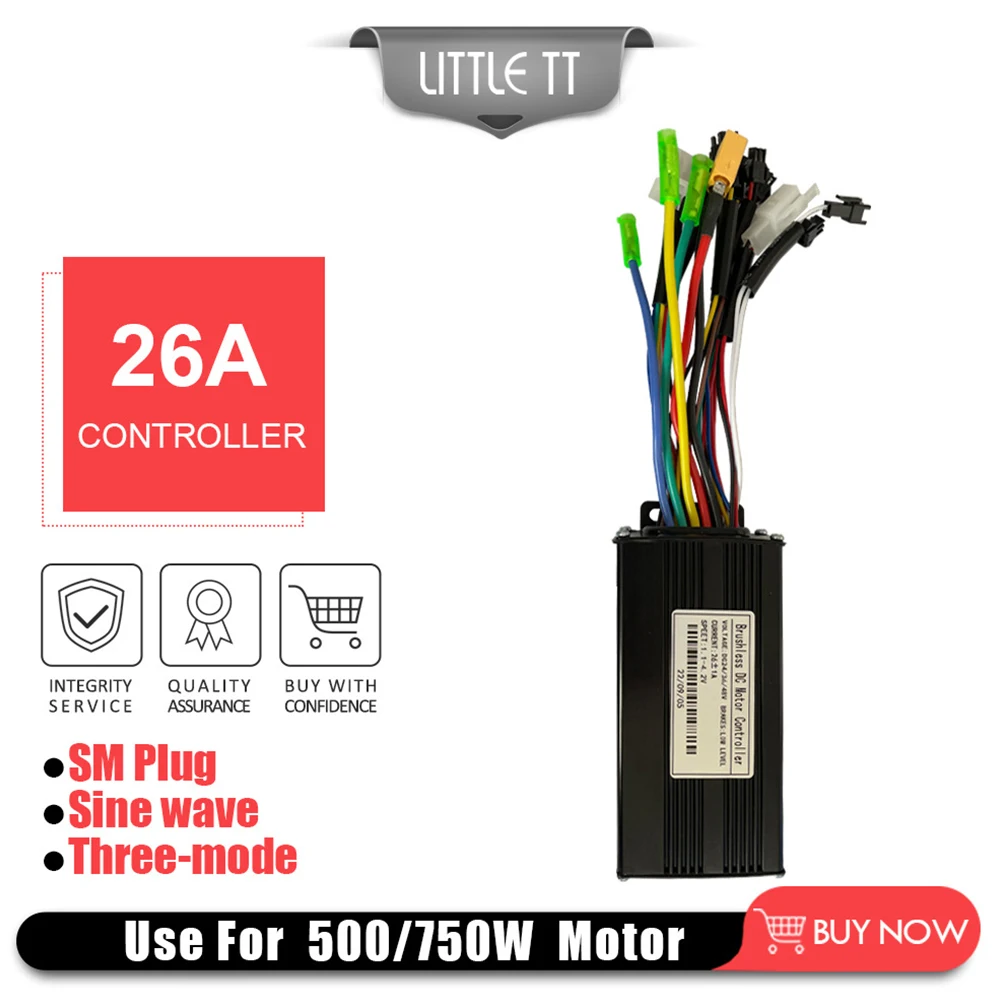 

1pc Controller 36/48V E-bike Sine Wave 26A 500/750W SM Plug Three Mode Brushless Controller Electric Scooter Accessories