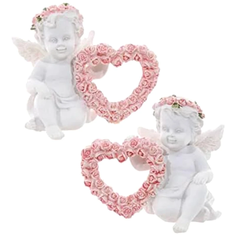 

Resin Ornaments Angel Resin Statue Set With Love Heart Shaped Wreath Figurine Sculpture Set Kit For Valentines Day 2Pcs