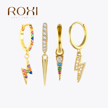 ROXI 여성용 스타 크로스 기하학 후프 귀걸이, 925 스털링 실버 크리스탈 귀걸이, 메탈 허기 귀걸이, 인스타 주얼리