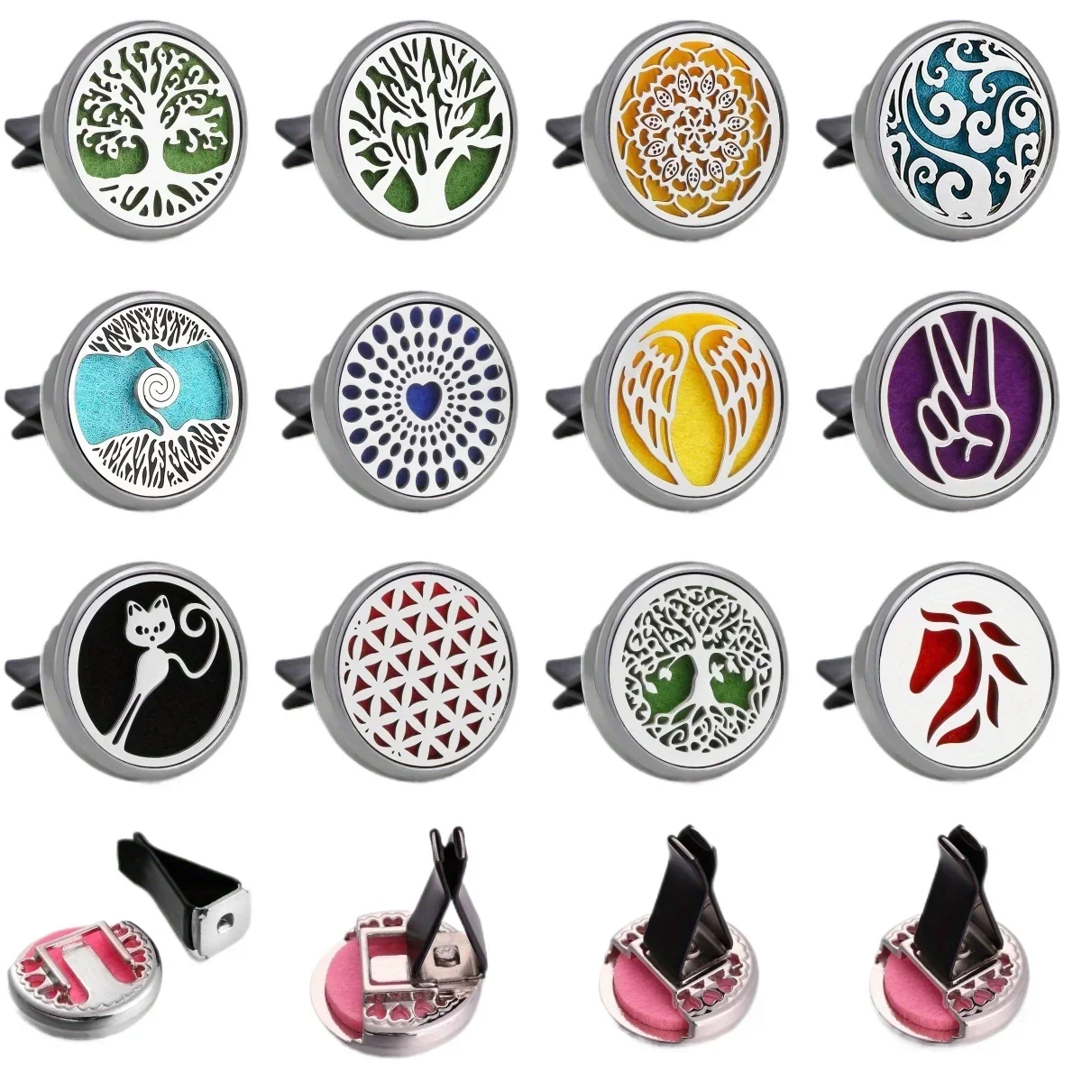 Car Air Freshener 1PC Refillable Perfume Diffuser Clip with 10pcs Pads Auto Vent Interior Aromatherapy